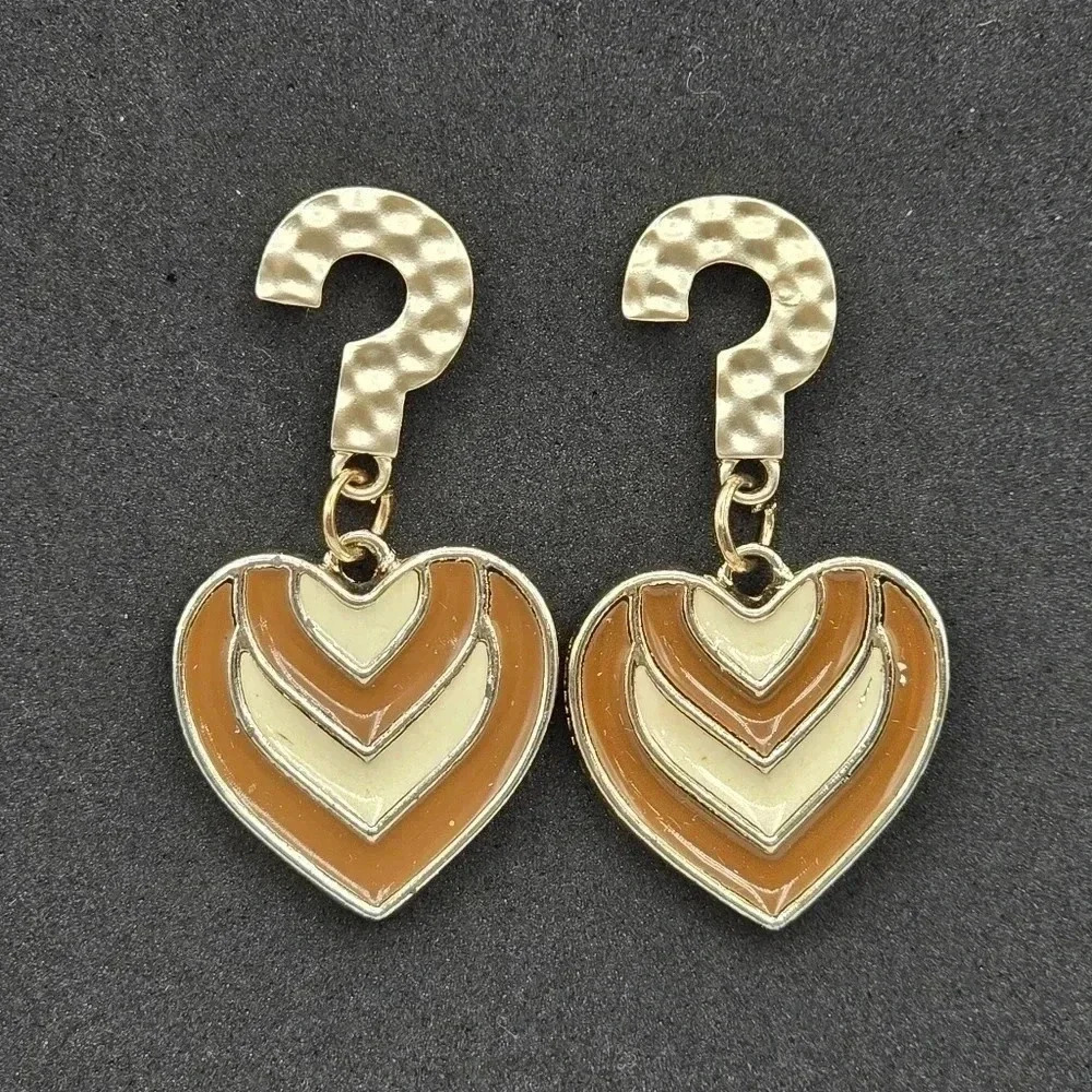 Heart Dangle‎ Gold Brown Boho Retro Hammered Earrings Fashion Jewelry E27